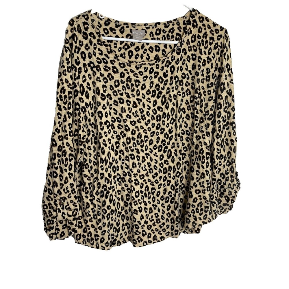 Chico's Cheetah Print Blouse 3/4 sleeve Mob Wife 2 L (13)